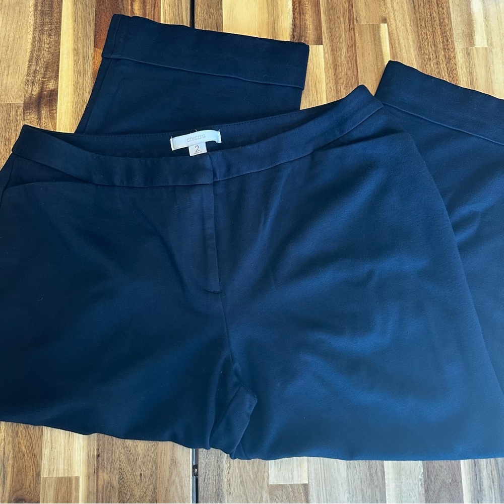 Chicos Womens Pants Black Size 2 Crop Mid Rise Rayon Nylon Spandex Blend‎